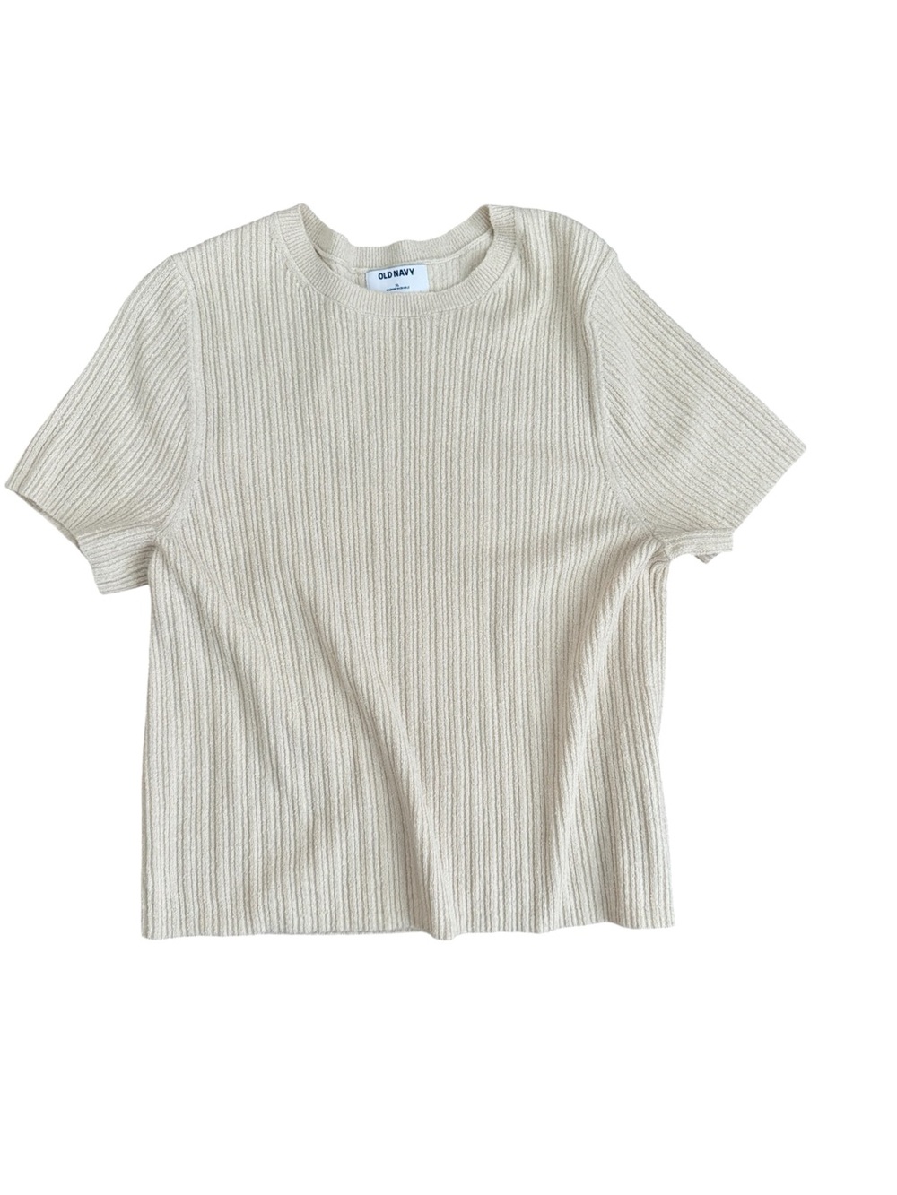 Old Navy Cream Ribbed Crewneck Short Sleeve Sweater Tee